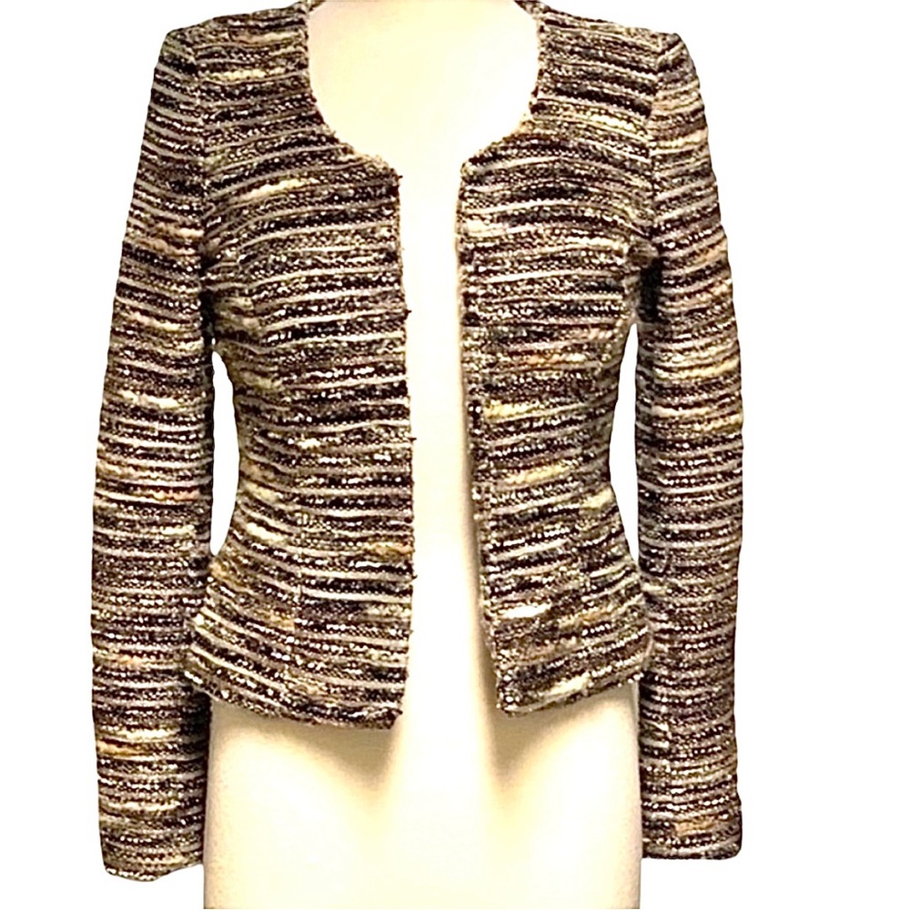 Ana Alcazar Women's Wool Blend Boucle metallic thread Brown suit Jacket